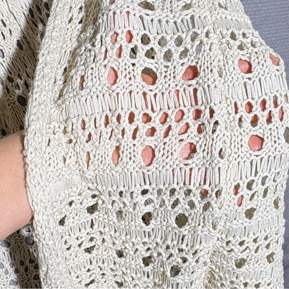 Crochet cardigan open knit long fringed Coachella country southwestern ivory L - Picture 9 of 10